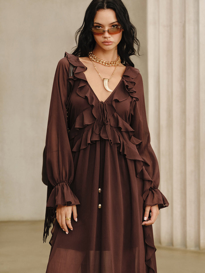 Ruffled Chiffon Maxi Dress Set with Cami Dress Liner  Liora Lane Boutique Skirt Sets