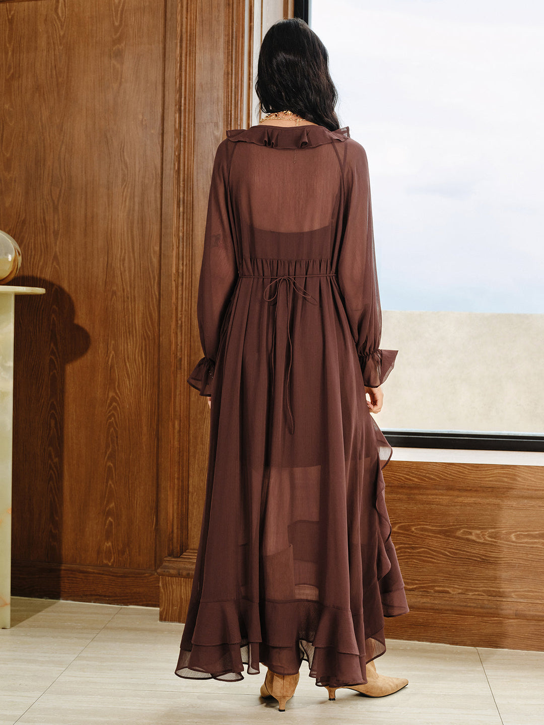 Ruffled Chiffon Maxi Dress Set with Cami Dress Liner  Liora Lane Boutique Skirt Sets