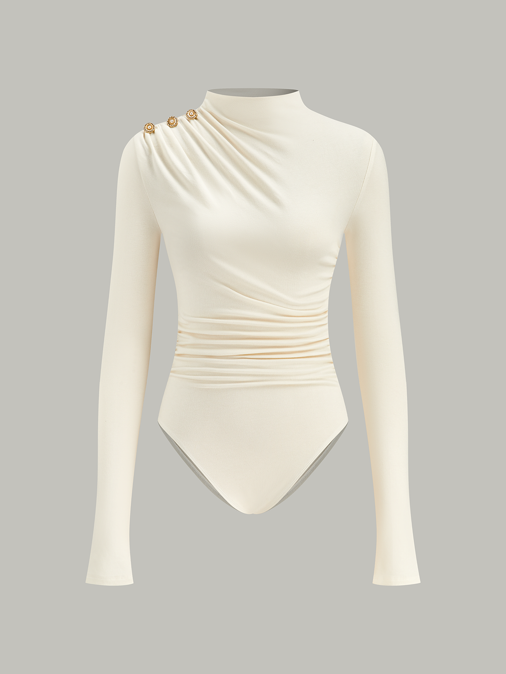 Ruched Shoulder-Decor Long Sleeve Bodysuit  Liora Lane Boutique Bodysuits