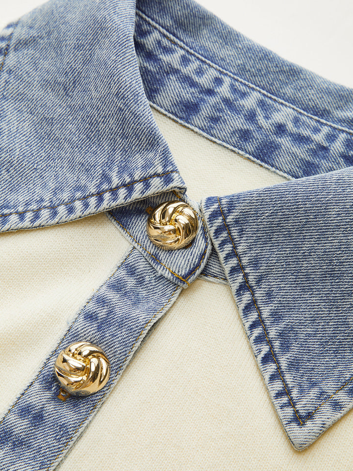 Denim Collar Wool Blend Knit Top  Liora Lane Boutique Knit Tops