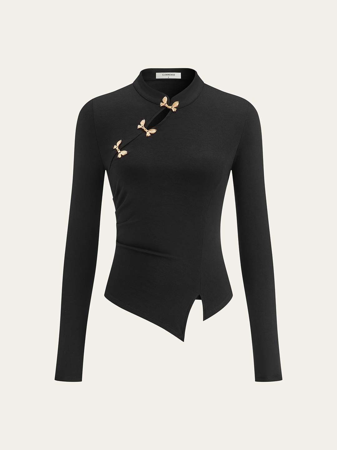 Asymmetric Metal Butterfly Detail Top  Liora Lane Boutique T-Shirts Black / XL 29.00