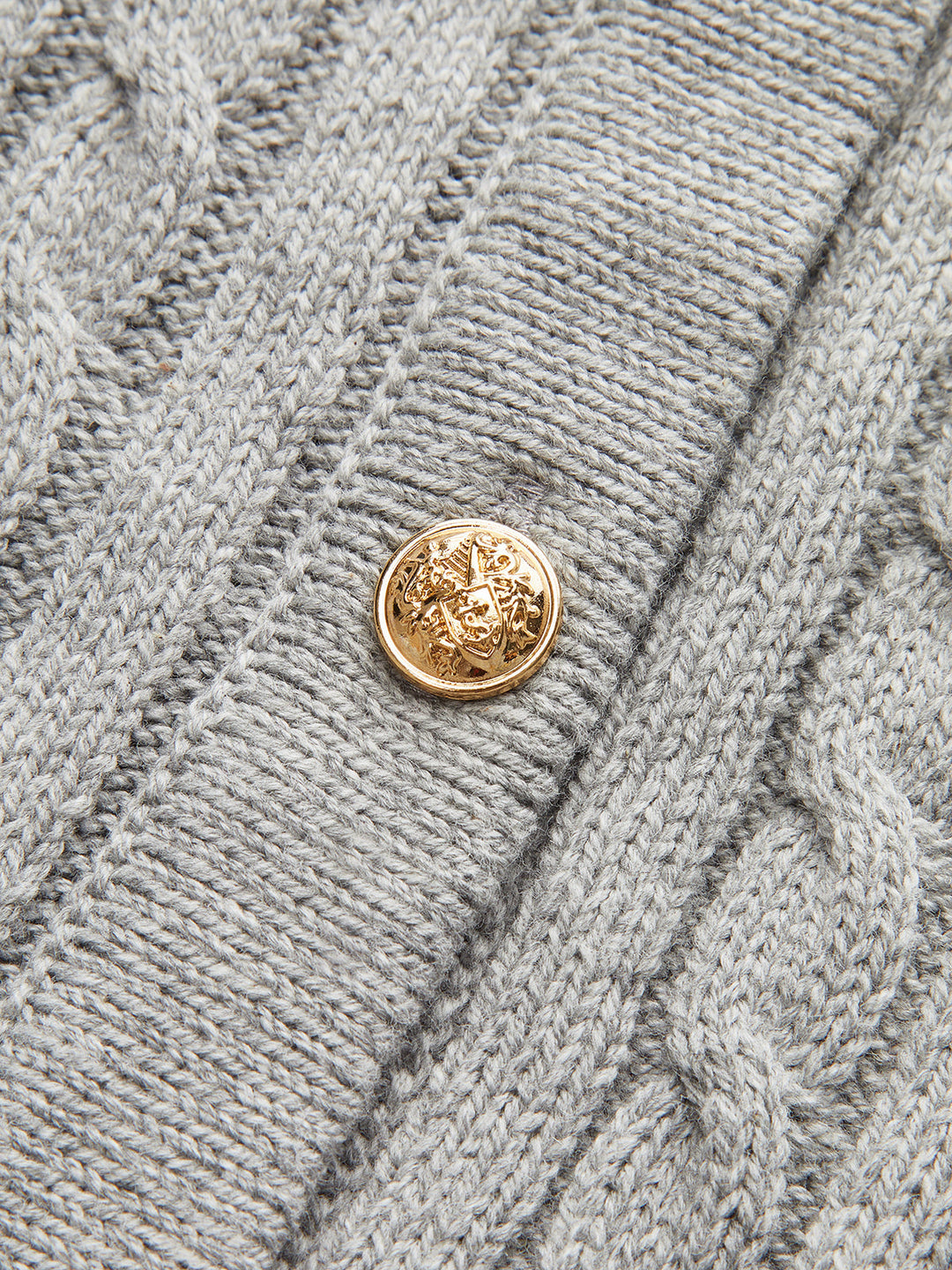 Metal Button Denim Collar Cable-Knit Top  Liora Lane Boutique Knit Tops