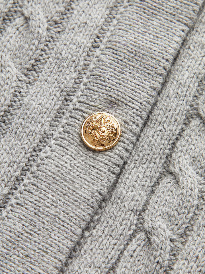 Metal Button Denim Collar Cable-Knit Top  Liora Lane Boutique Knit Tops