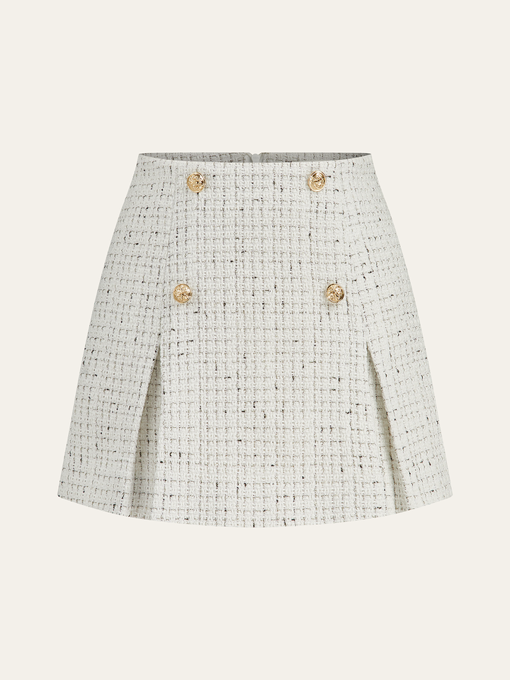 Metal Button Pleated Tweed Mini Skirt  Liora Lane Boutique Skirts