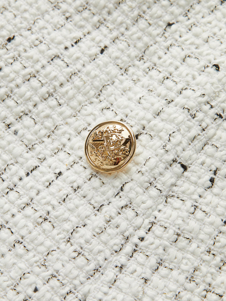 Metal Button Pleated Tweed Mini Skirt  Liora Lane Boutique Skirts