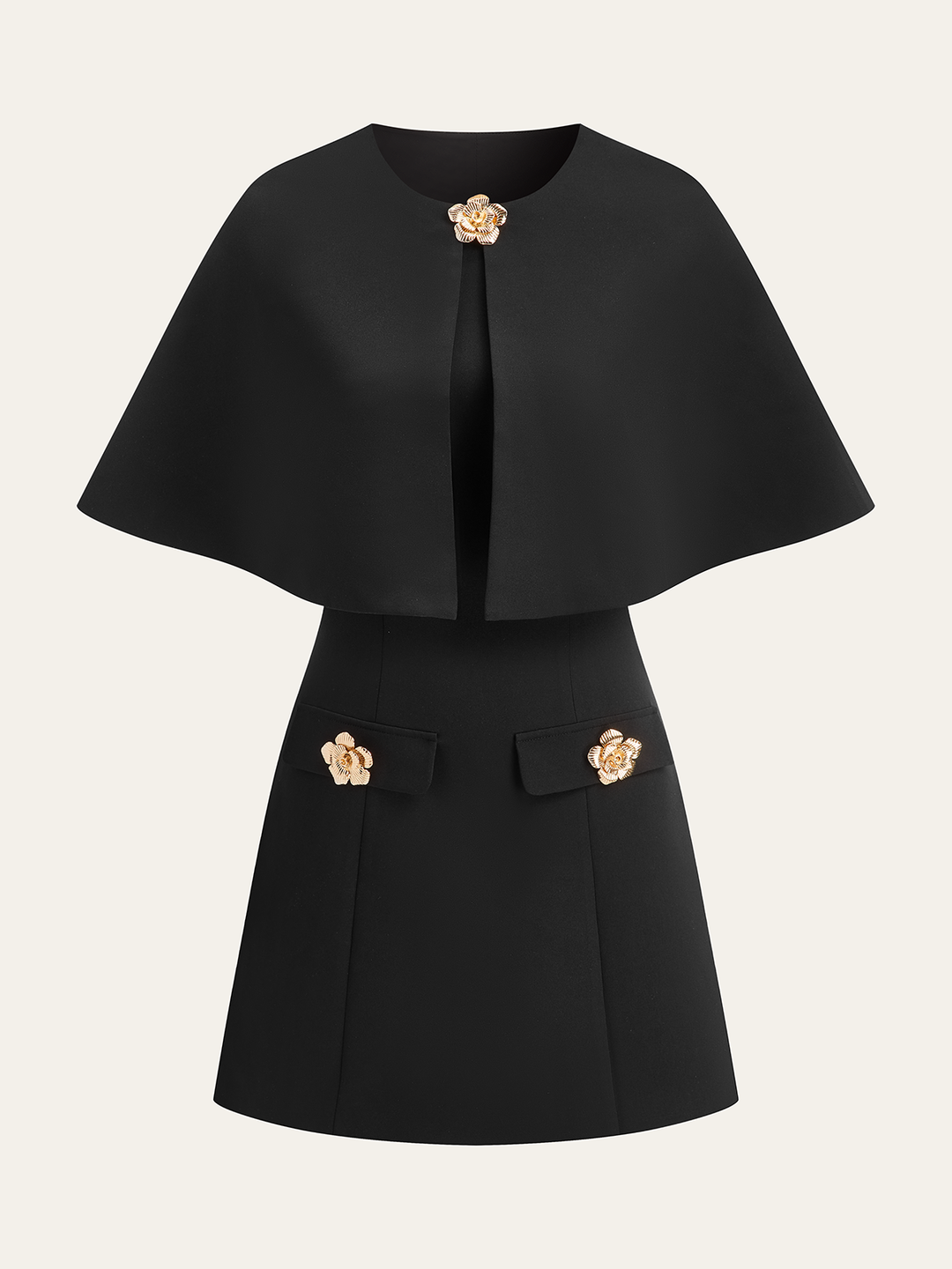 Detachable Cape Metal Floral Detail Dress Set  Liora Lane Boutique Skirt Sets Black / XL 72.00