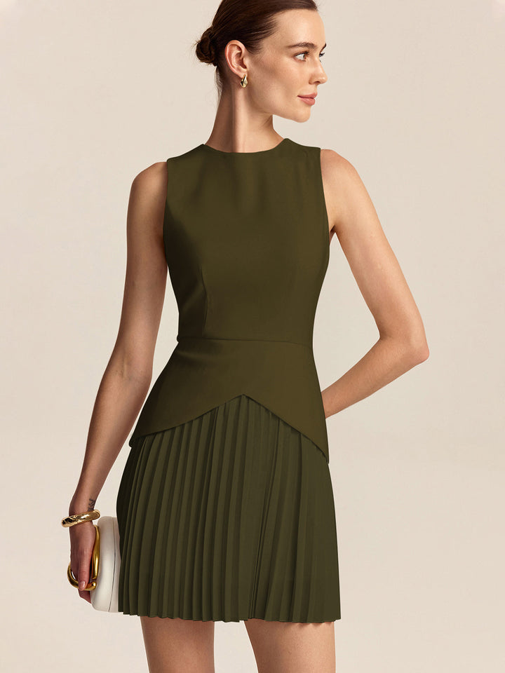 Pleated Hem Mini Dress  Liora Lane Boutique Dresses ArmyGreen / XL 46.00