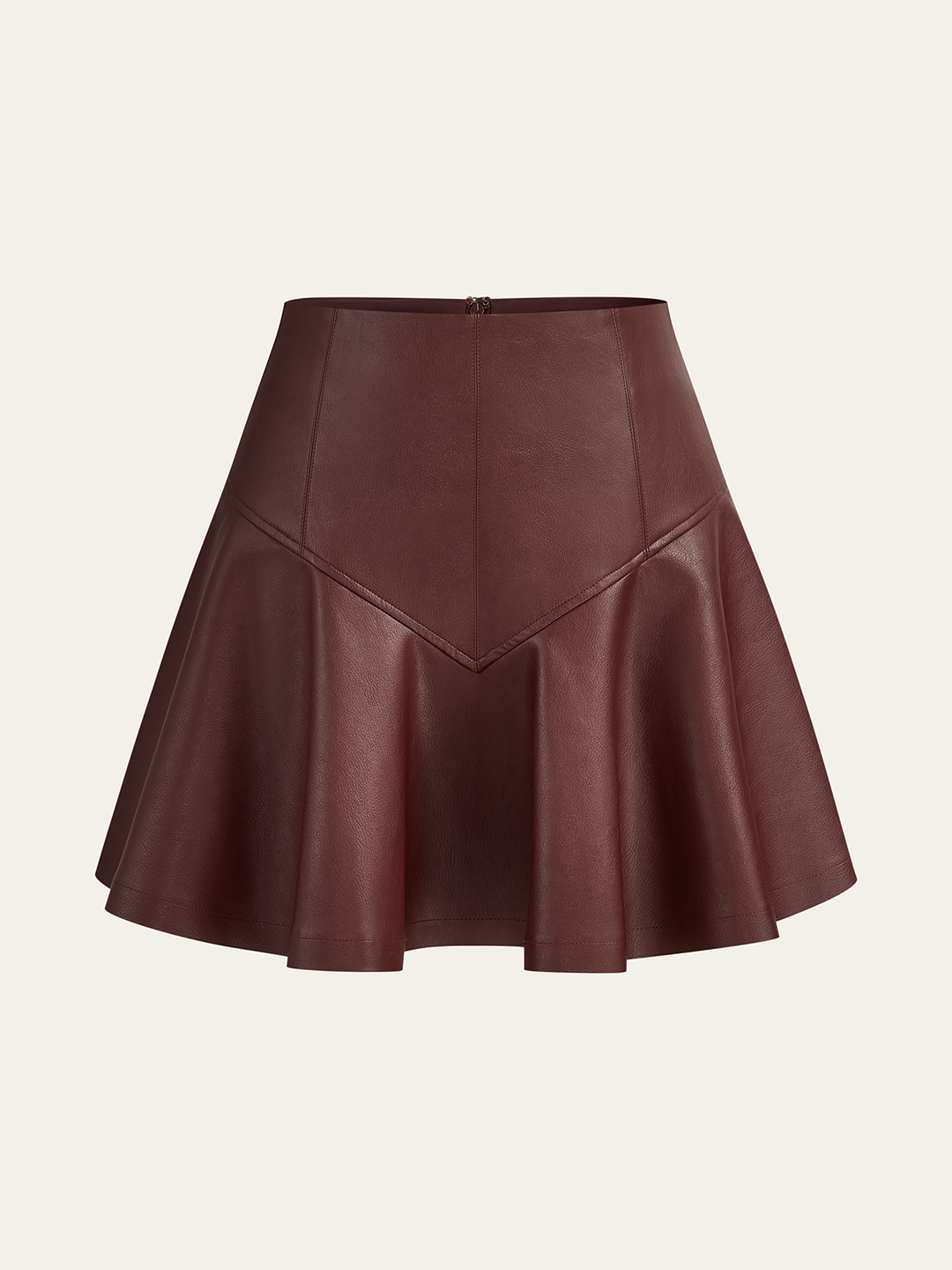 PU High-Waisted Flared Mini Skirt  Liora Lane Boutique Skirts Burgundy / XL 39.00