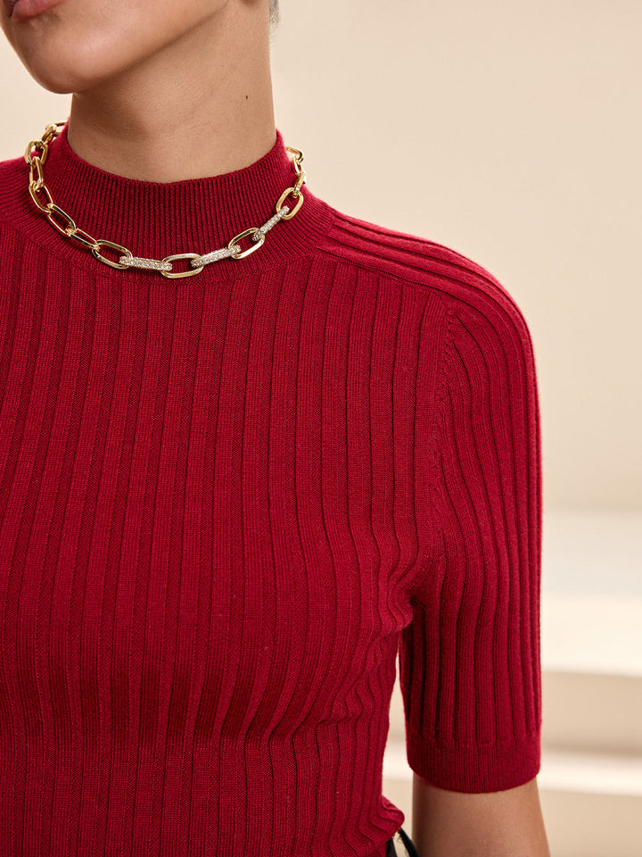 Ribbed Mock Neck Short Sleeve Sweater  Liora Lane Boutique Sweaters