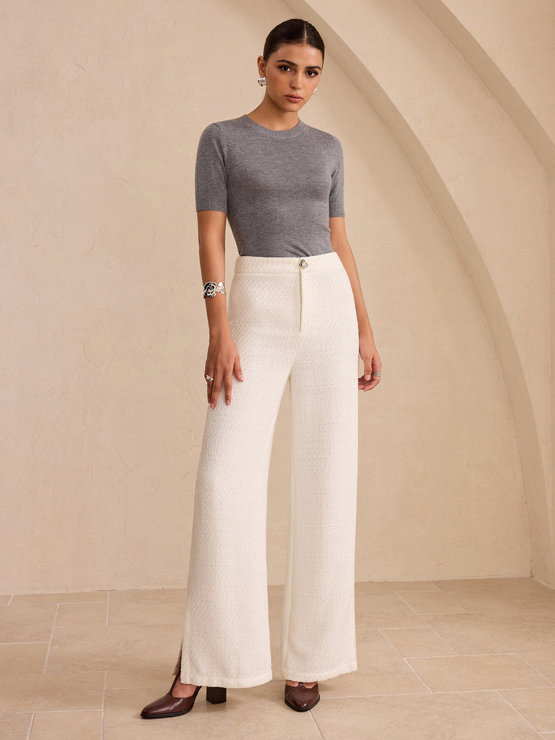 Tweed Side Slit Wide-Leg Pants  Liora Lane Boutique Pants