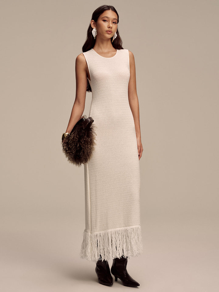 Fringe Hem Sleeveless Knit Maxi Dress  Liora Lane Boutique Sweater Dresses