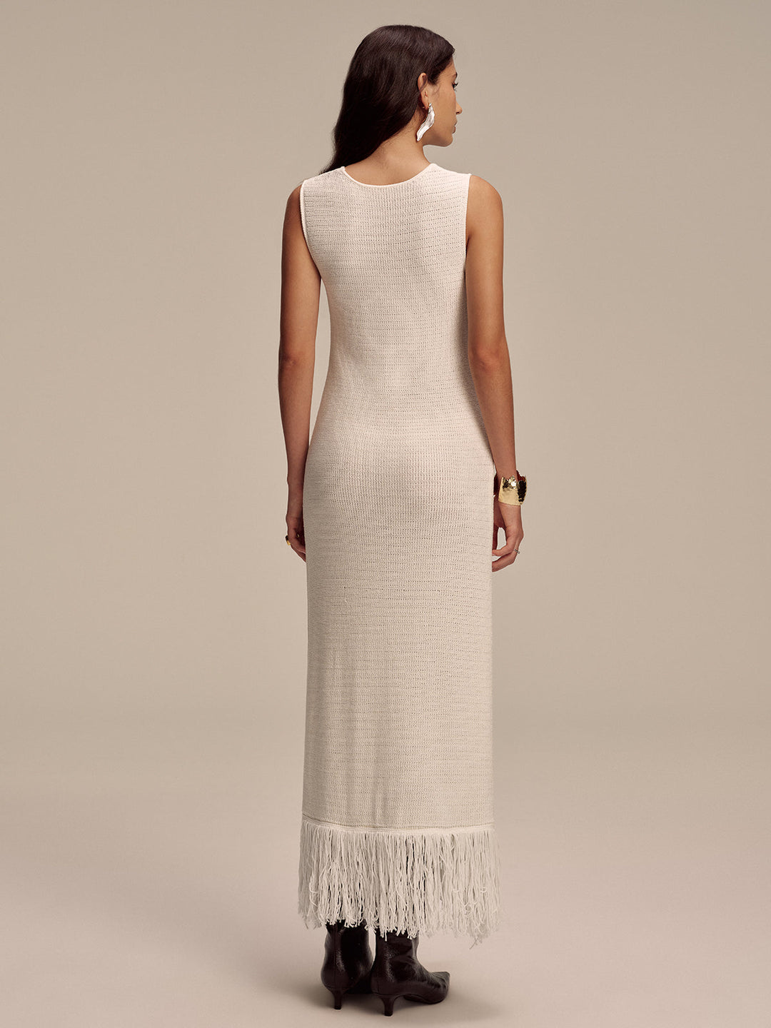 Fringe Hem Sleeveless Knit Maxi Dress  Liora Lane Boutique Sweater Dresses
