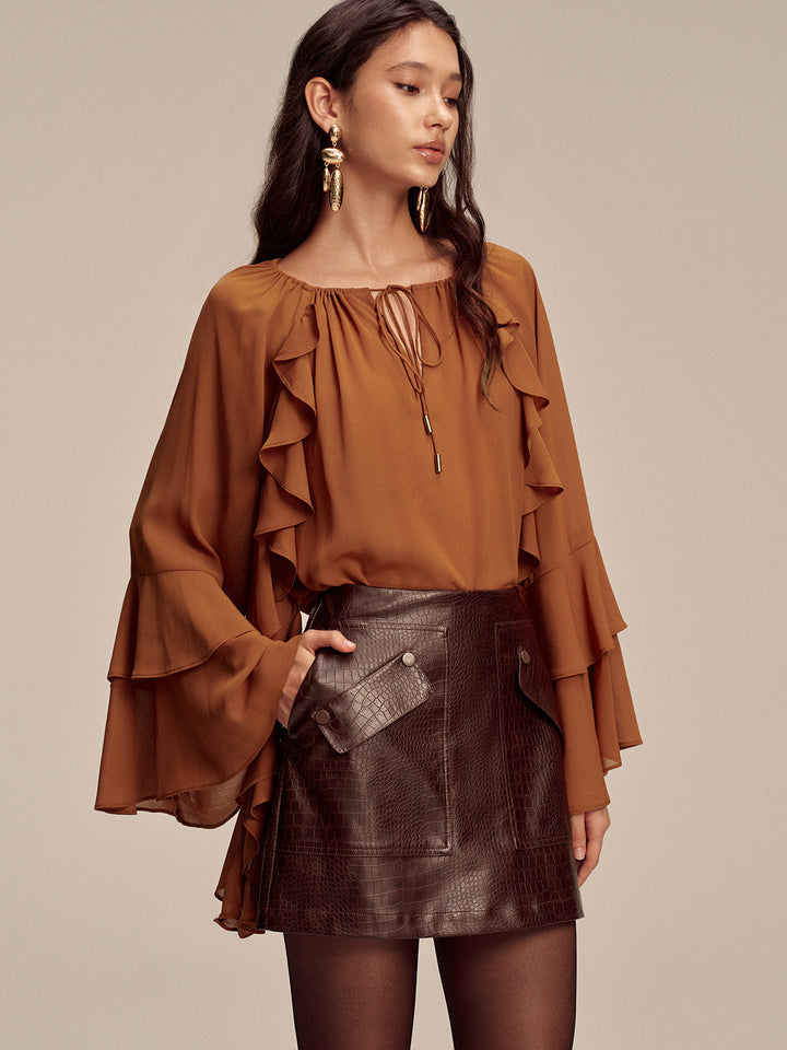 Faux Leather Crocodile-Embossed Mini Skirt  Liora Lane Boutique Skirts