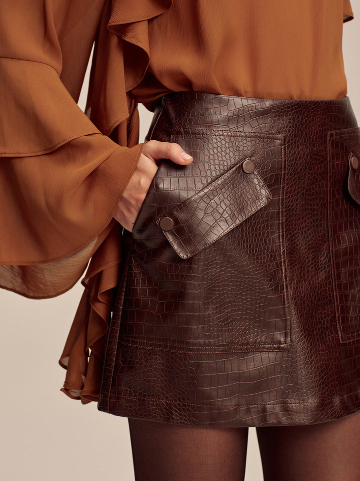 Faux Leather Crocodile-Embossed Mini Skirt  Liora Lane Boutique Skirts