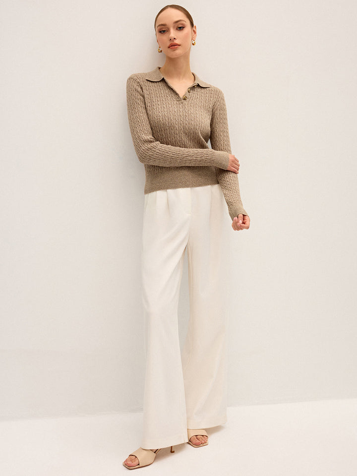 Cable Knit Cotton Collar Sweater  Liora Lane Boutique Sweaters