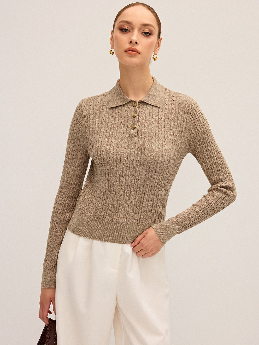 Cable Knit Cotton Collar Sweater  Liora Lane Boutique Sweaters