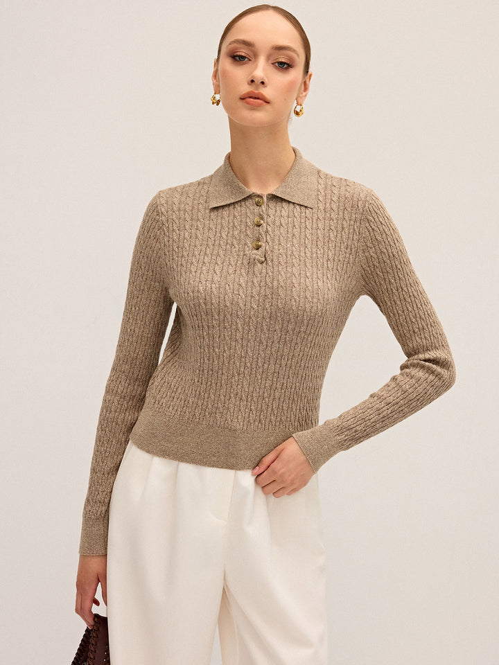 Cable Knit Cotton Collar Sweater  Liora Lane Boutique Sweaters