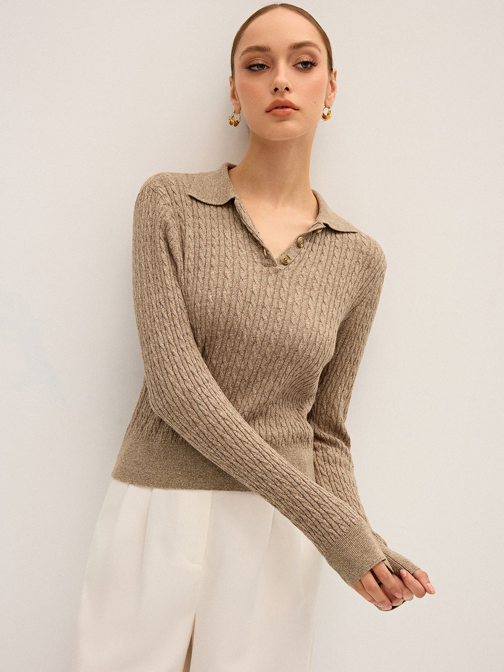 Cable Knit Cotton Collar Sweater  Liora Lane Boutique Sweaters