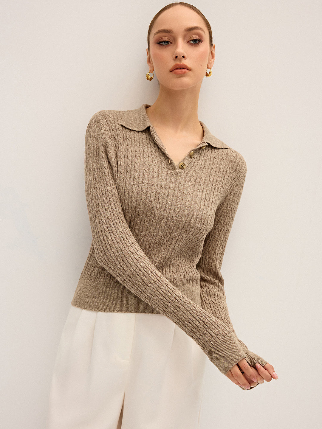 Cable Knit Cotton Collar Sweater  Liora Lane Boutique Sweaters