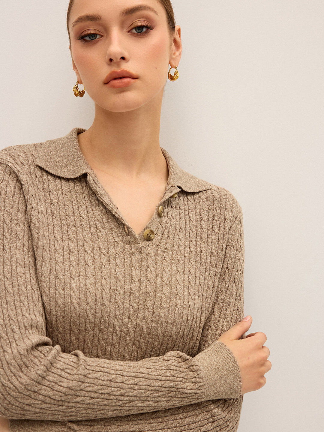 Cable Knit Cotton Collar Sweater  Liora Lane Boutique Sweaters