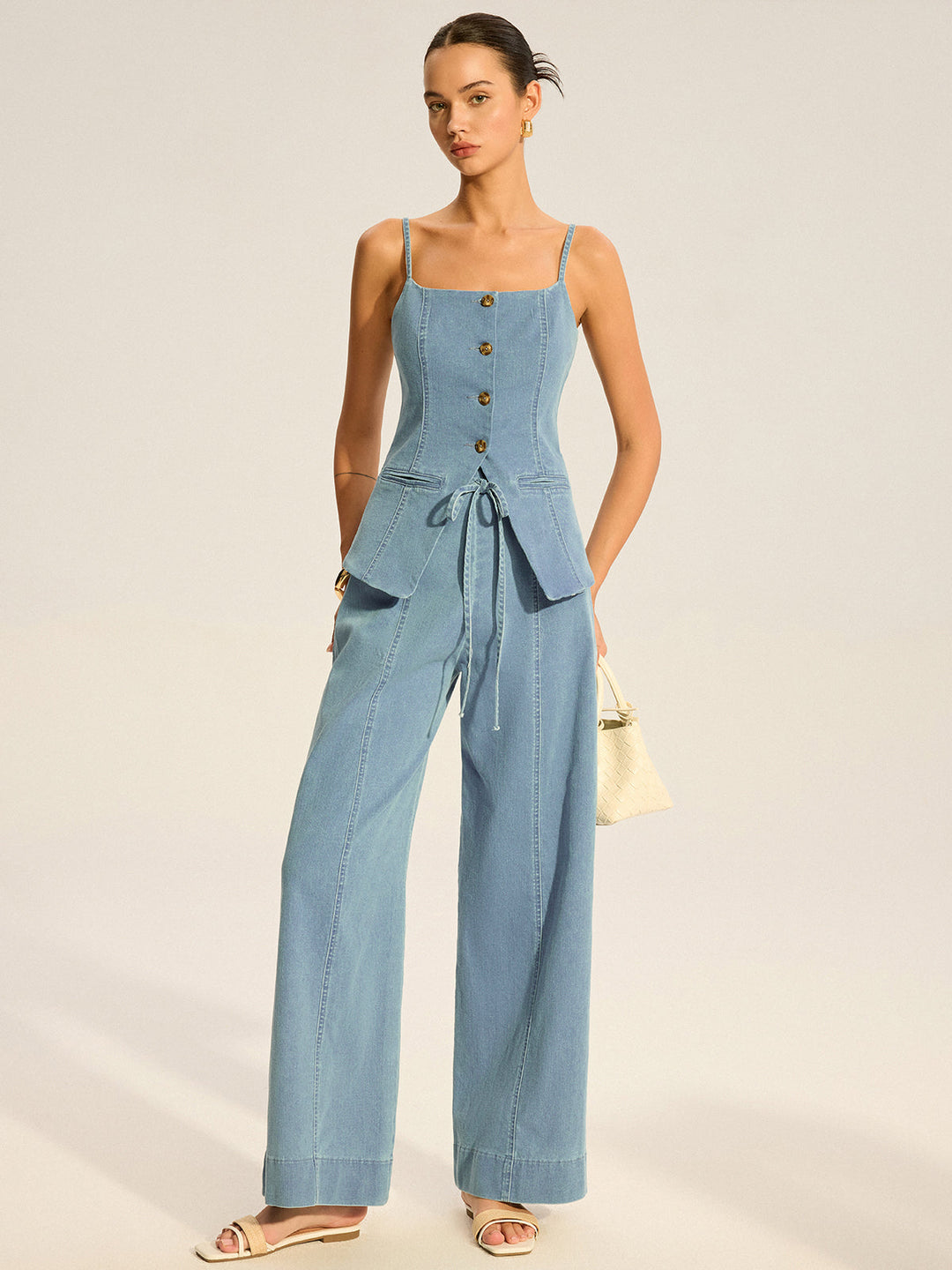 Denim Cami Vest and Pants Set  Liora Lane Boutique Pant Sets LightBlue / XL 177.99