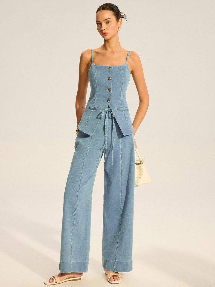 Denim Cami Vest and Pants Set  Liora Lane Boutique Pant Sets LightBlue / XL 177.99
