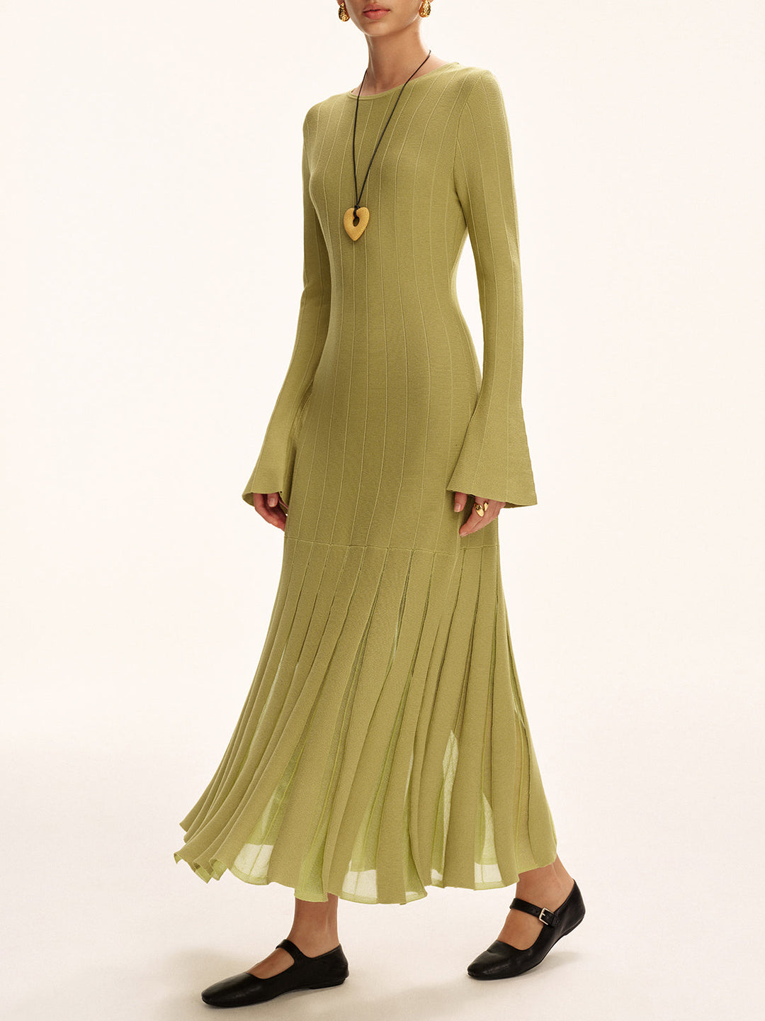Mesh Pleated Hem Knit Maxi Dress  Liora Lane Boutique Sweater Dresses Green / XL 157.99