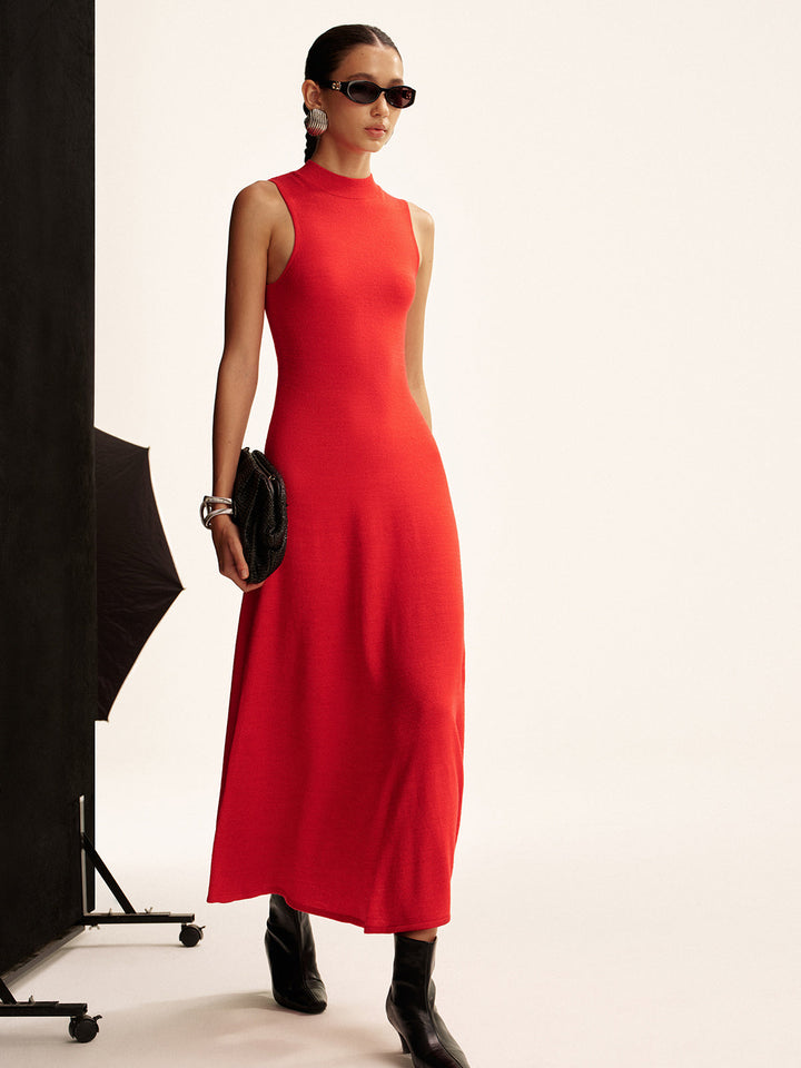 Sleeveless Mock Neck Wool Blend Maxi Sweater Dress  Liora Lane Boutique Sweater Dresses Burgundy / XL 121.99
