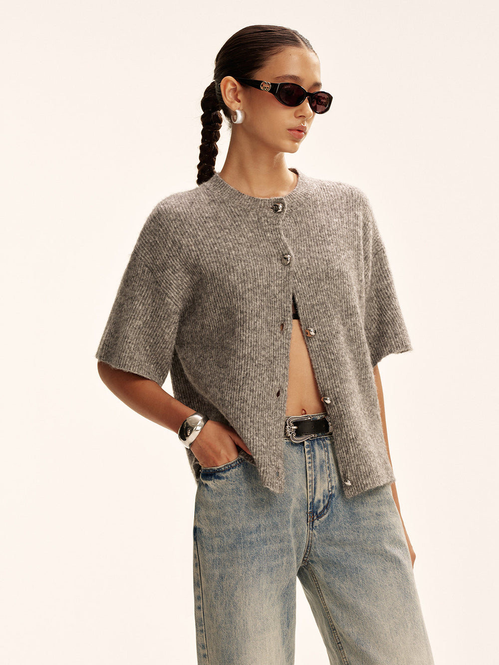 Wool-Blend Short-Sleeved Cardigan  Liora Lane Boutique Cardigans