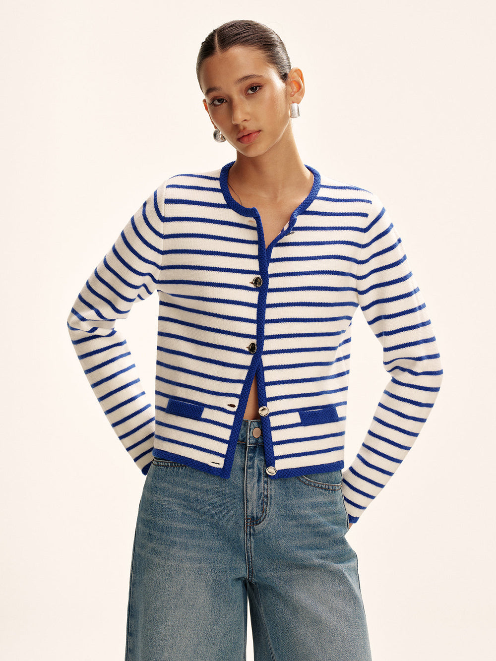 Striped Contrast Trim Knit Cardigan  Liora Lane Boutique Cardigans