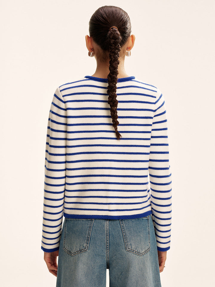 Striped Contrast Trim Knit Cardigan  Liora Lane Boutique Cardigans