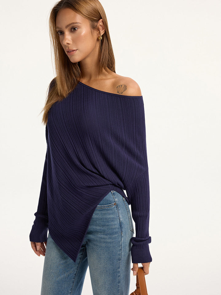 Textured Off-Shoulder Asymmetric Sweater  Liora Lane Boutique Sweaters