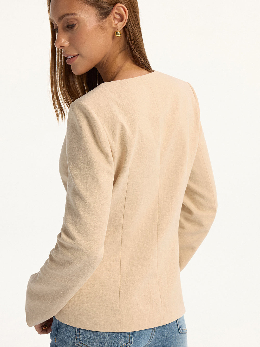 Linen & Cotton V-Neck Metal Button Blazer  Liora Lane Boutique Blazers