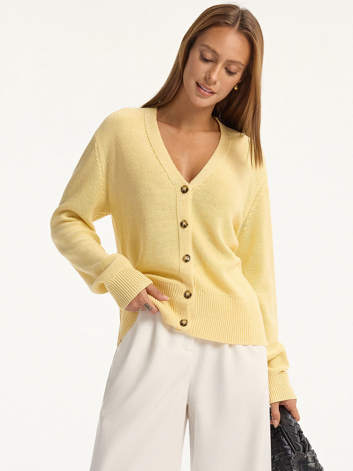 V-Neck Buttoned Knit Cardigan  Liora Lane Boutique Cardigans Yellow / XL 79.99