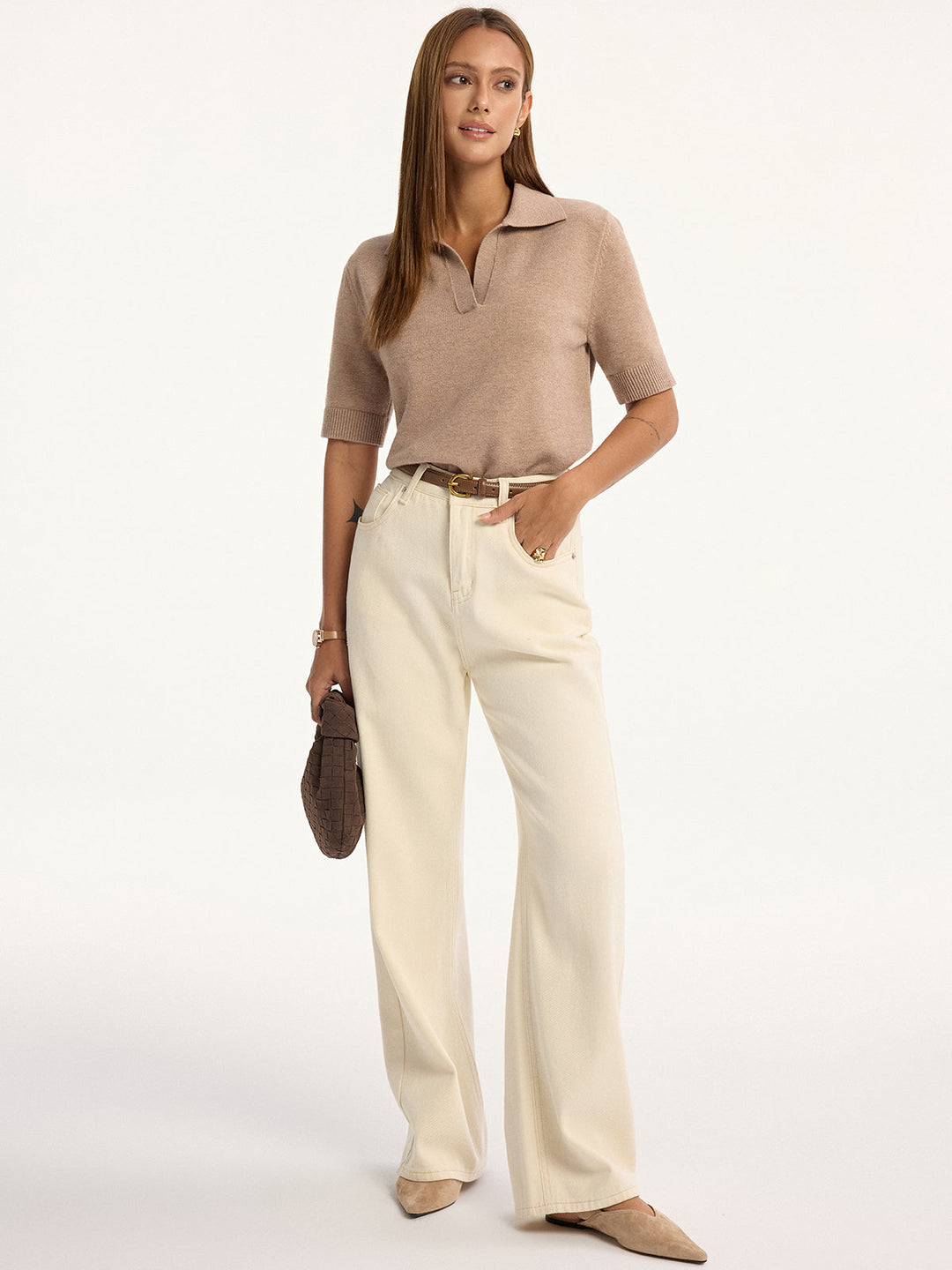 Short-Sleeved Knit Polo Top  Liora Lane Boutique Knit Tops