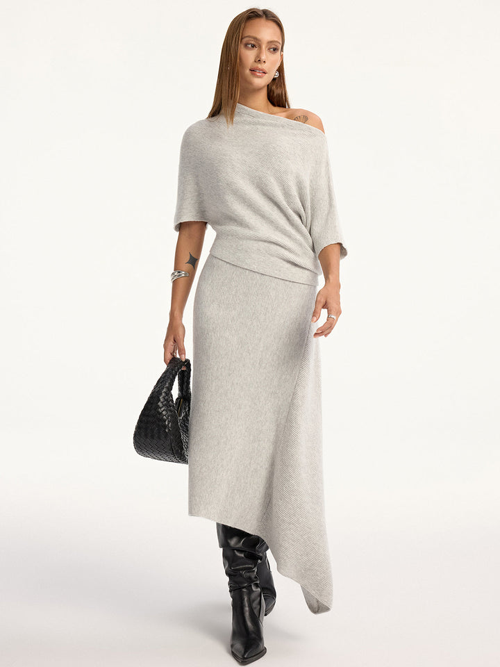 Asymmetric Wool-Blend Midi Skirt  Liora Lane Boutique Sweater Skirts