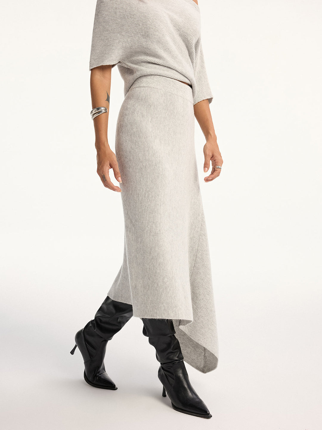 Asymmetric Wool-Blend Midi Skirt  Liora Lane Boutique Sweater Skirts