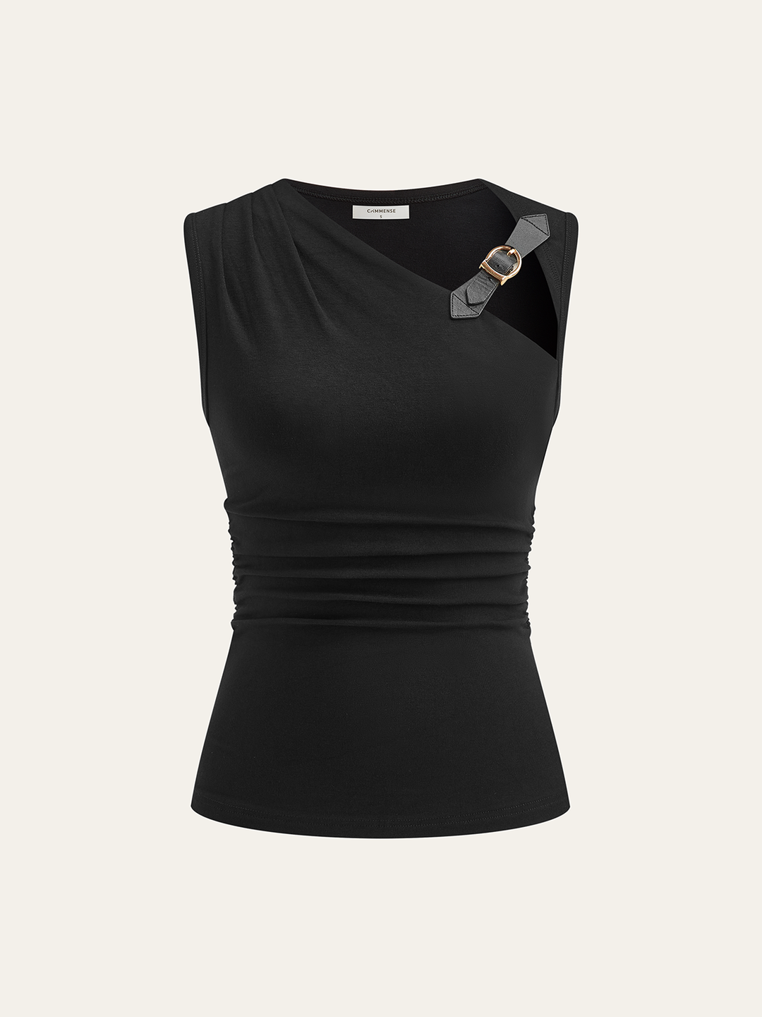 Asymmetric Ruched Top with Buckle Detail  Liora Lane Boutique T-Shirts Black / XL 25.00