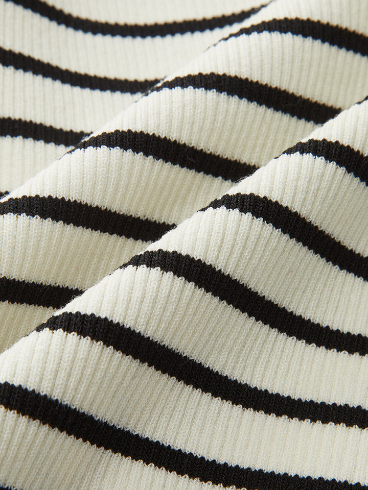 Striped Off-Shoulder Metal Button Knit Top  Liora Lane Boutique Knit Tops