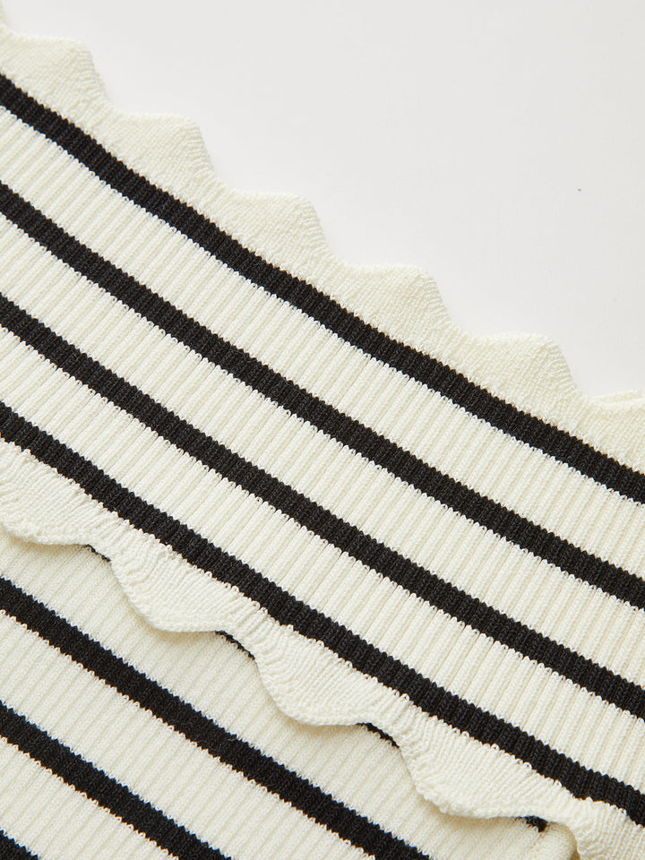 Striped Off-Shoulder Metal Button Knit Top  Liora Lane Boutique Knit Tops