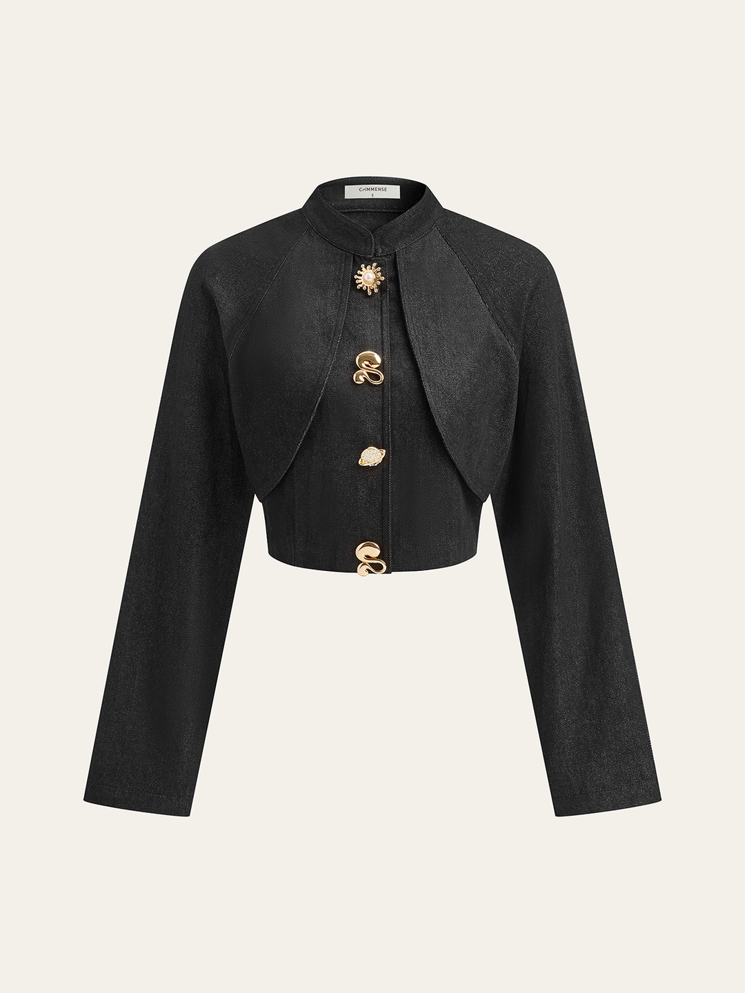 Metal Detail Cropped Denim Jacket  Liora Lane Boutique Denim Jackets & Coats Black / XL 49.00
