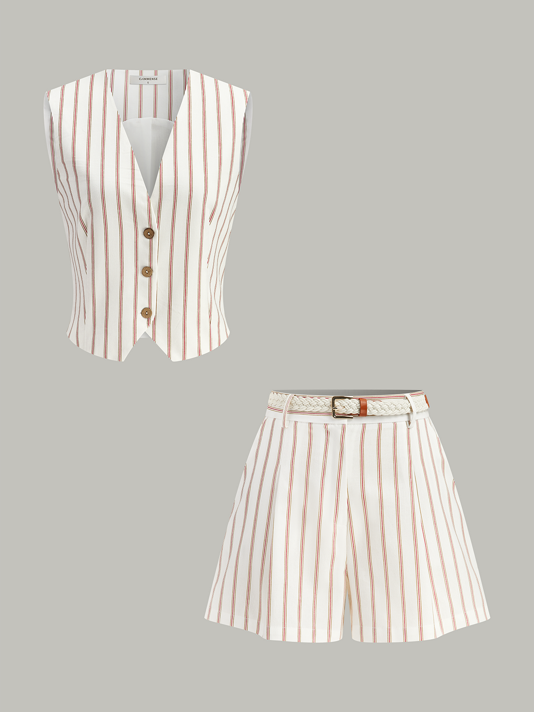 Belted Striped Shorts Set  Liora Lane Boutique Pant Sets White / XL 142.99