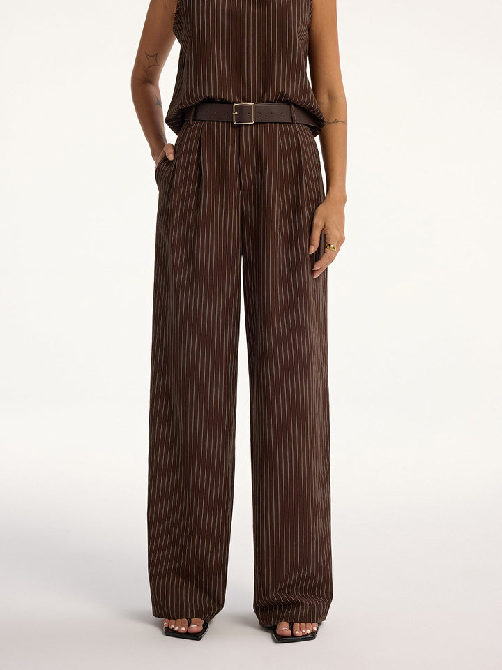 Pinstripe Sleeveless Top and Pants Set with Belt  Liora Lane Boutique Pant Sets