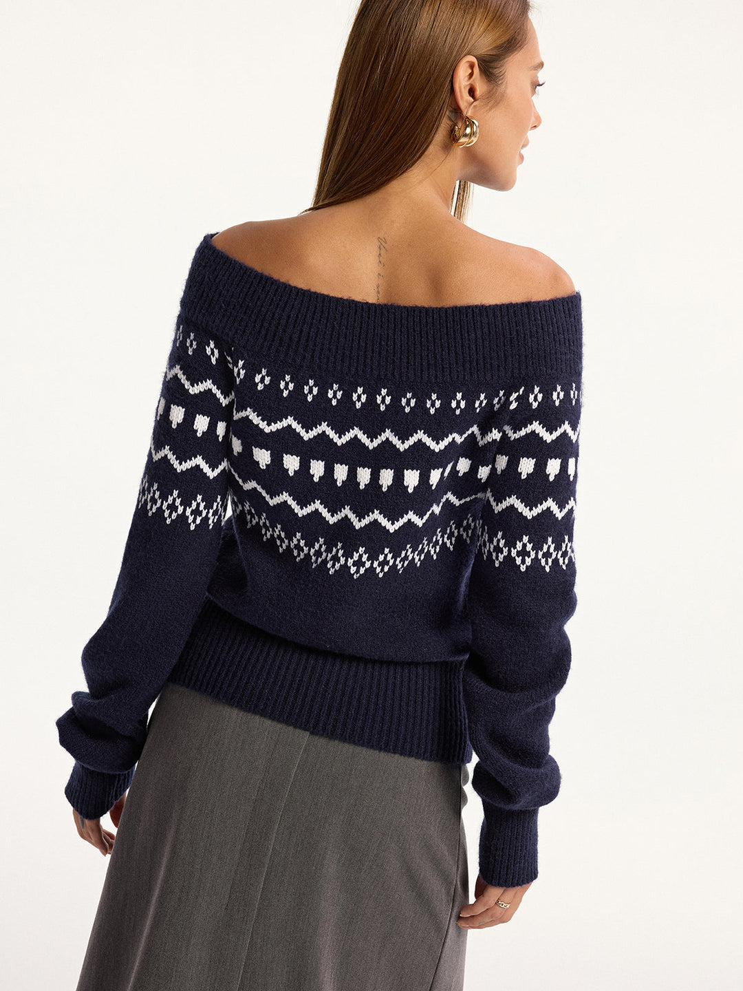 Off-Shoulder Fair Isle Knit Sweater  Liora Lane Boutique Sweaters