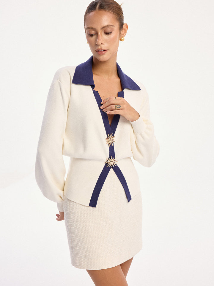 Sunburst Detail Contrast Trim Knit Cardigan  Liora Lane Boutique Cardigans