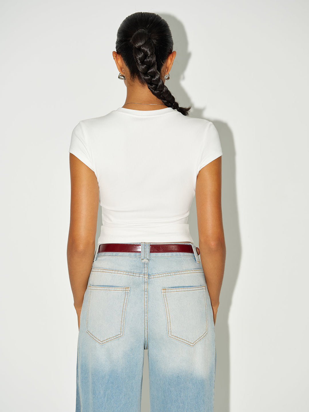 Ribbed Crew Neck Short Sleeve Cotton-Blend Top  Liora Lane Boutique T-Shirts