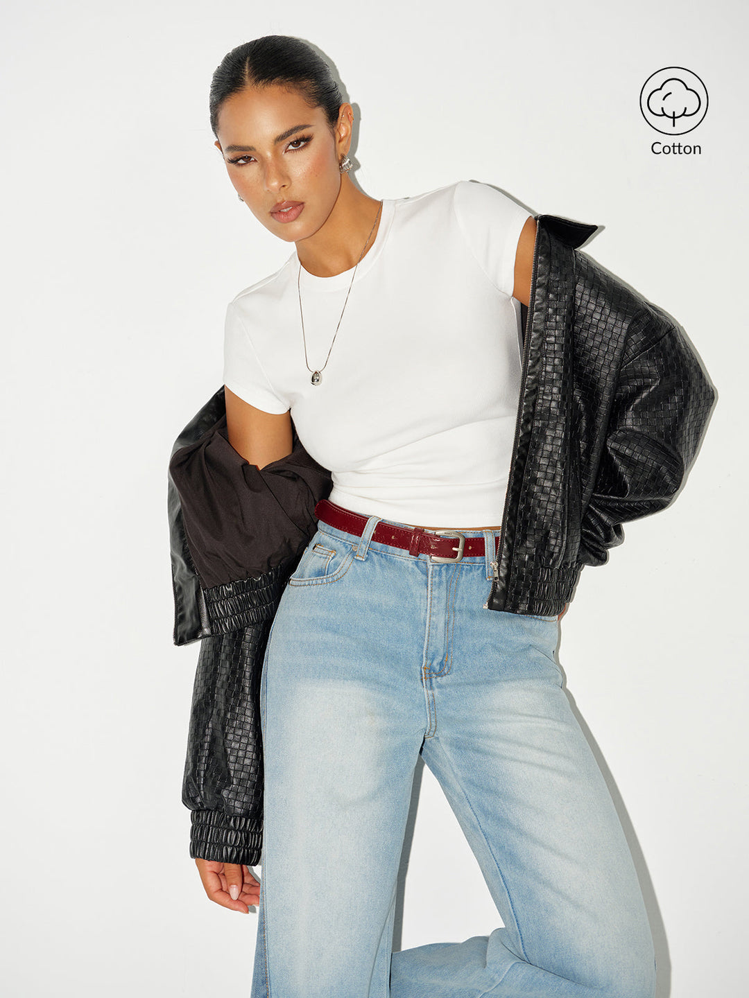 Ribbed Crew Neck Short Sleeve Cotton-Blend Top  Liora Lane Boutique T-Shirts White / XL 22.00