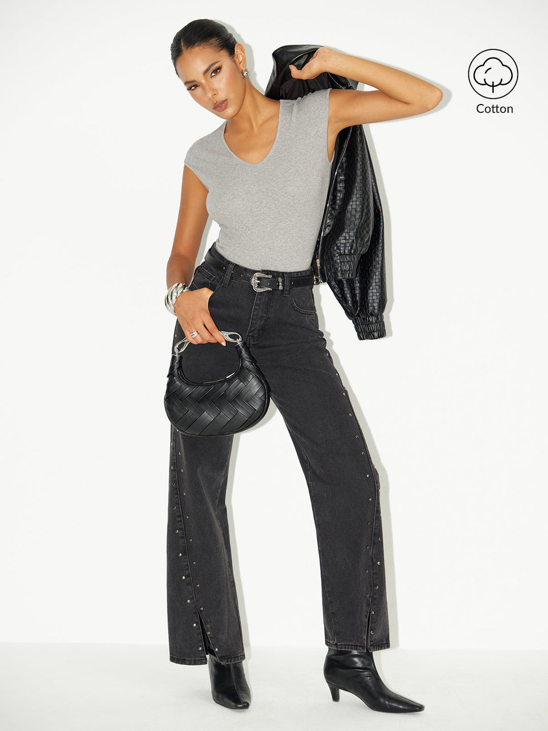 V-Neck Cap Sleeve Cotton-Blend Top  Liora Lane Boutique T-Shirts Light Grey / XL 18.00