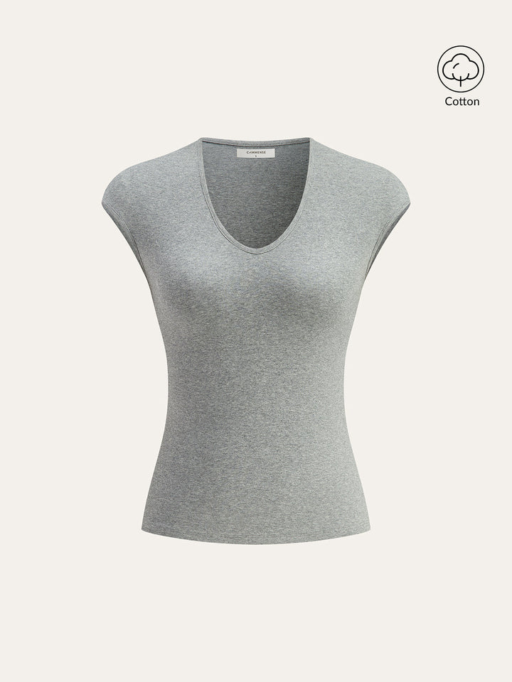 V-Neck Cap Sleeve Cotton-Blend Top  Liora Lane Boutique T-Shirts