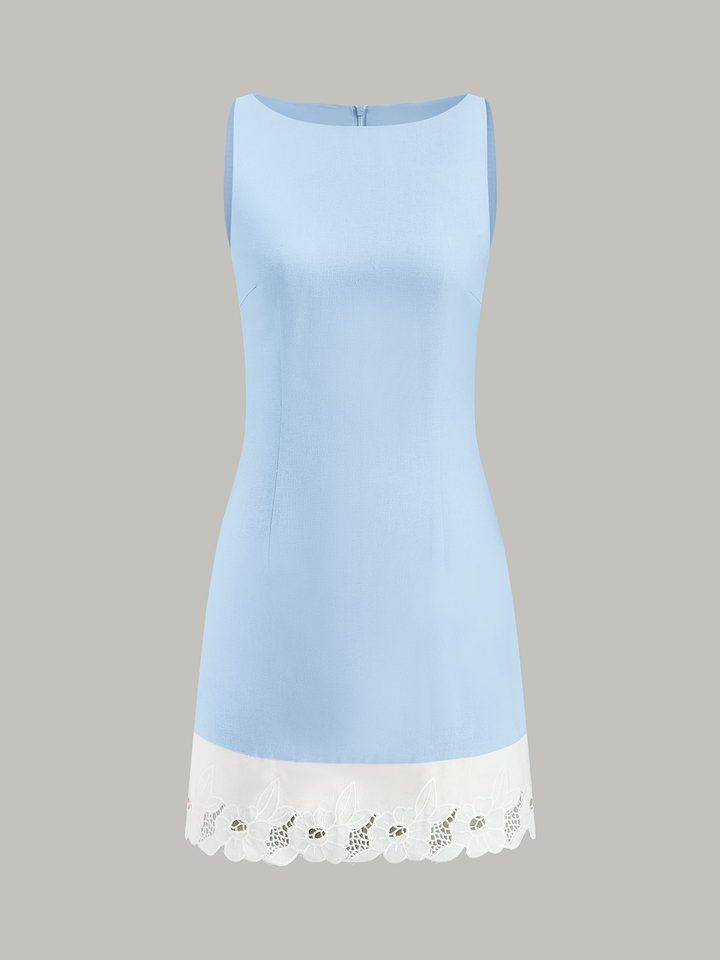 Linen & Cotton Embroidered Trim Mini Dress  Liora Lane Boutique Dresses
